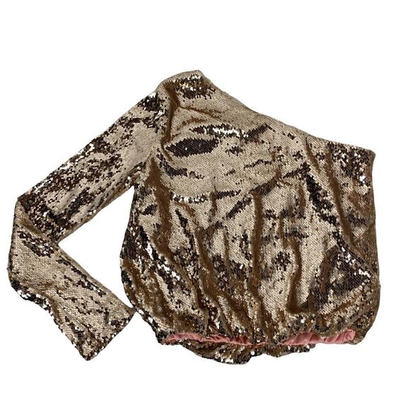 Susel Reyes Couture Gold Sequin One Shoulder Top size Small - Picture 1 of 5